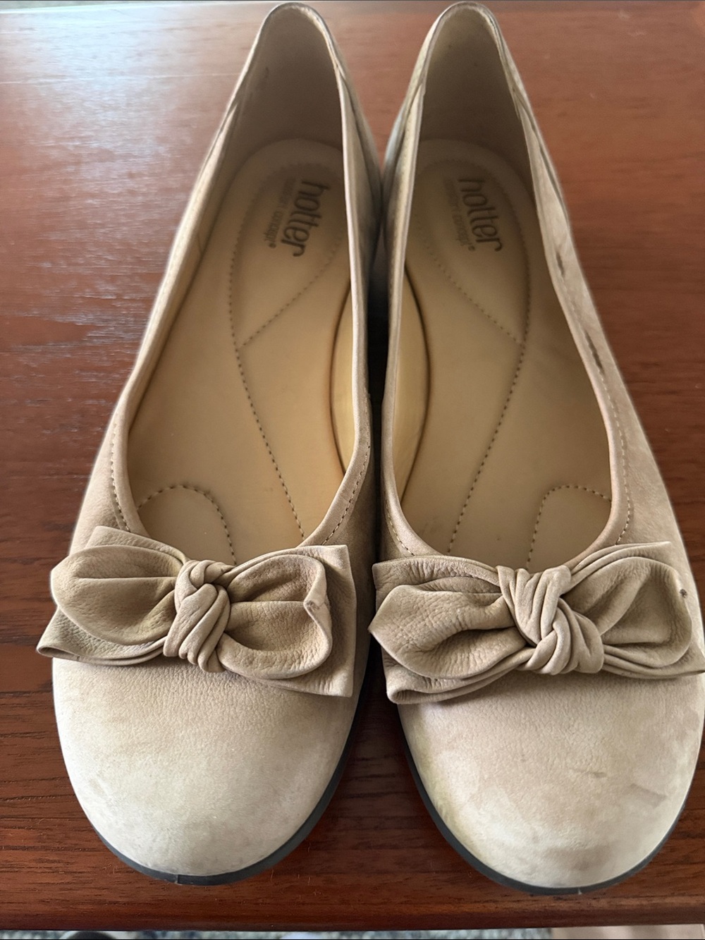 hotter Tan Bow Suede Ballet Flats